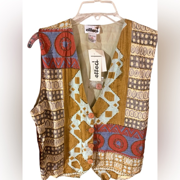 Vintage Tops - Artisan Multicolor Patterned Vest, Beaded Embellishment